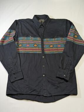 Vntg 90s Spindle River Western Button Up Cowboy Shirt Size XL Brushpopper Aztec